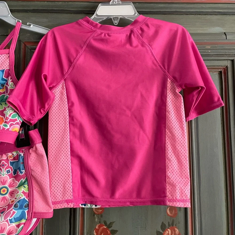 Stitch 3 PC Rash Guard Swimsuit Set Girl Size 5/6 - Picture 4 of 12